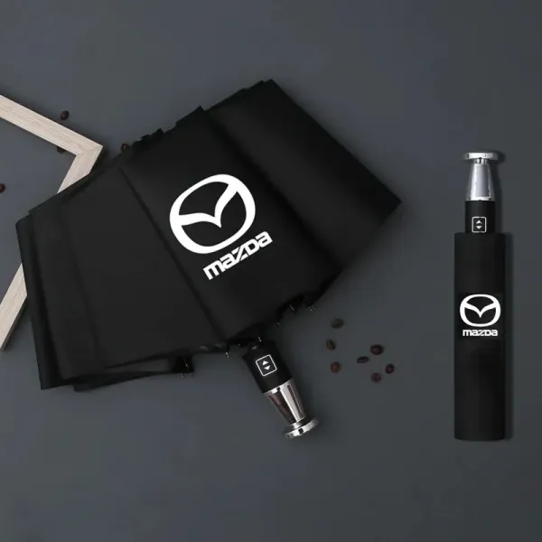 Mazda Logo Print Black Auto-Open Umbrella - 1