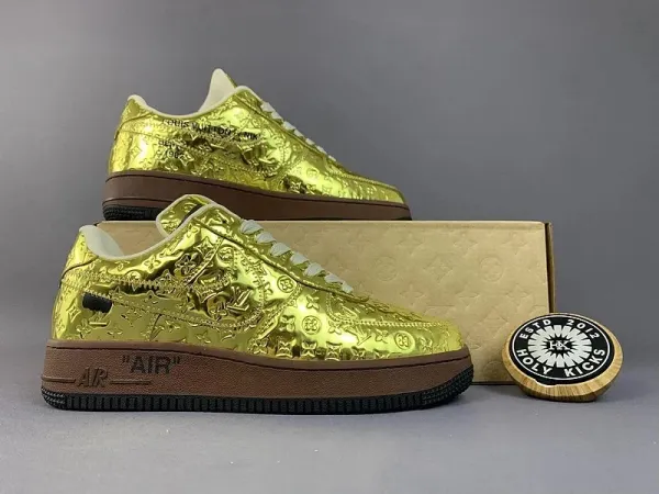 Louis Vuitton x Nike Air Force 1 Low Gold Monogram Sneakers - 1