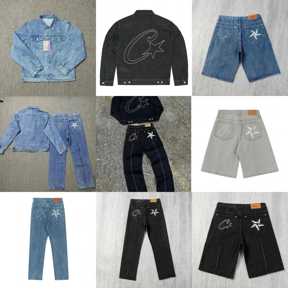 HY18 Retro Embroidered Denim Jeans & Jacket Set