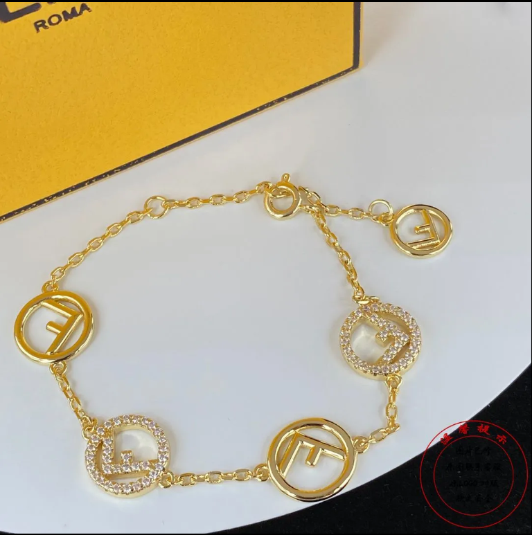 Fendi FF Logo Charm Bracelet Gold-Tone with Crystal Accents Bracelet - 2