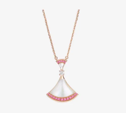 Bvlgari Fan Pendant Necklace in Rose Gold with Pink Sapphires and Mother-of-Pearl - 1