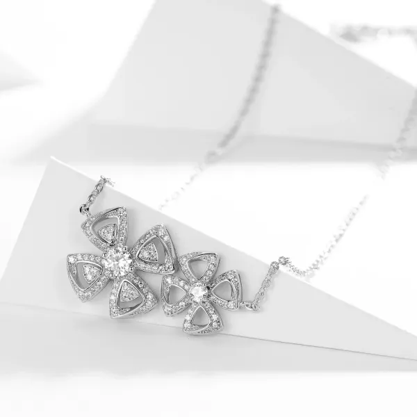Silver Floral Crystal Necklace - 1