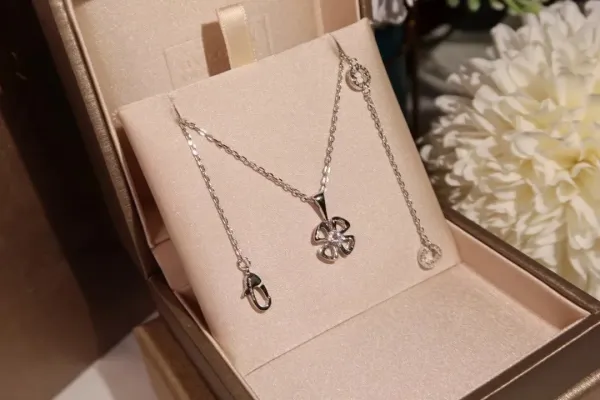 Silver Floral Pendant Necklace Set with Adjustable Chain and Charm - 1