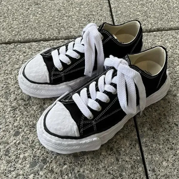 Maison Margiela Tabi Sneaker Black and White Canvas Sneakers - 7