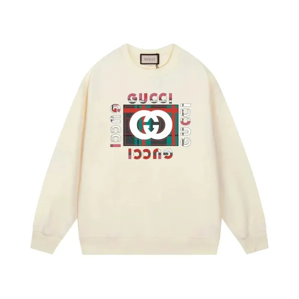 Gucci GG Plaid Graphic Hoodie Beige - 1