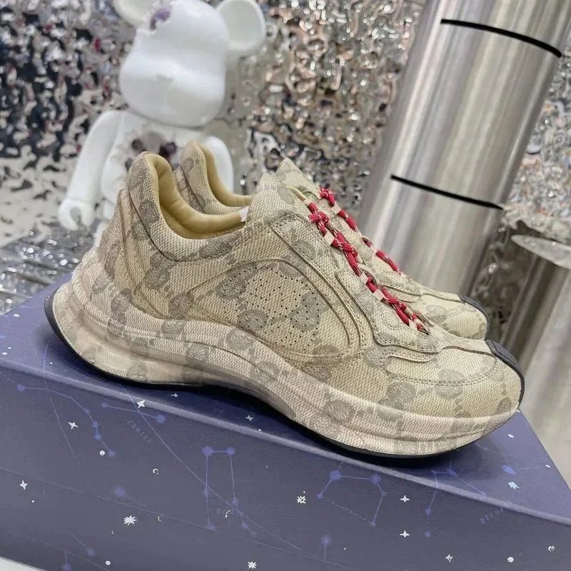Gucci Rhyton Sneakers Beige Monogram Canvas with Red Laces Sneakers - 1