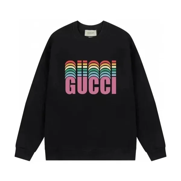 Gucci Rainbow Logo Print Black Hoodie - 1