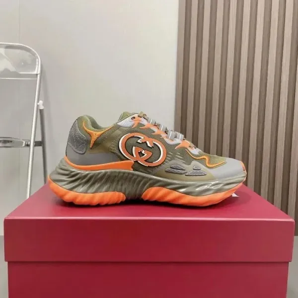 Gucci Rhyton Chunky Sneakers Army Green Orange Multicolor - 1