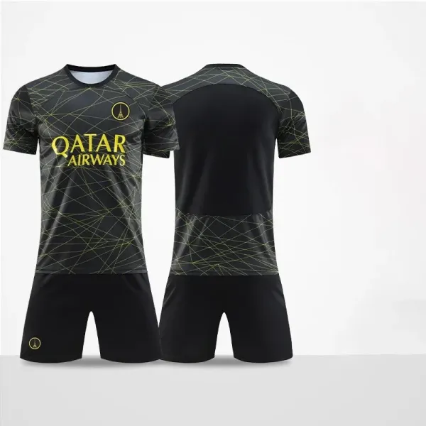 Paris Saint-Germain x Qatar Airways 2023-24 Third Kit Black Neon Green Jersey Set - 1