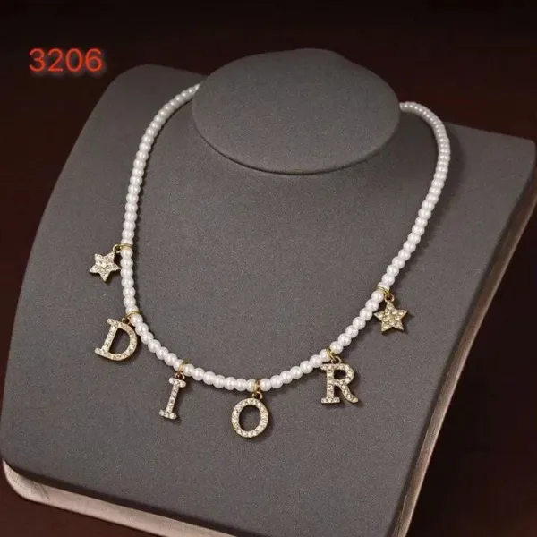 Dior Pearl Letter Necklace with Crystal-Embellished D-I-O-R Charms and Star Pendants - 1