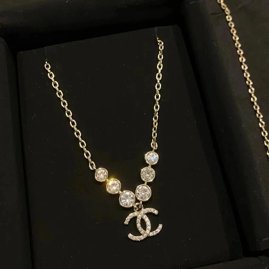 Chanel CC Logo Crystal Pendant Necklace