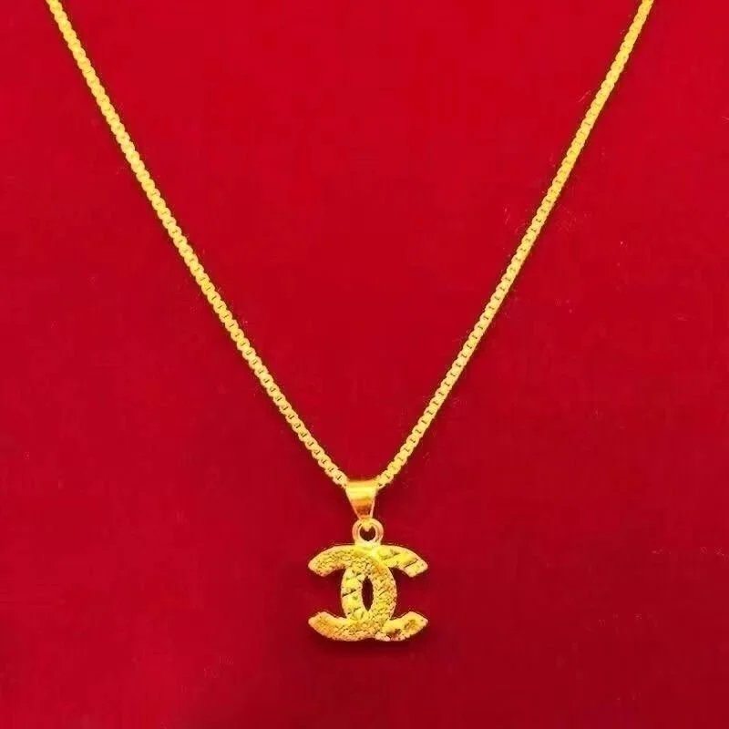 Chanel CC Logo Textured Gold Pendant Necklace - 2