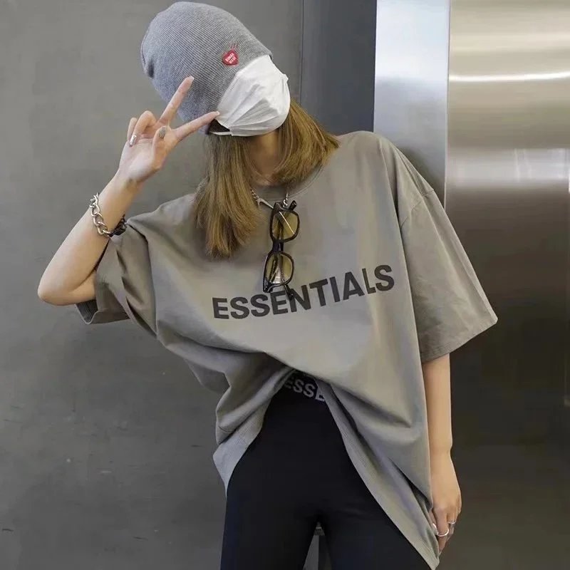 ESSENTIALS Logo Tee in White, Black, Gray, Beige, Khaki, Cream T-Shirt - 27