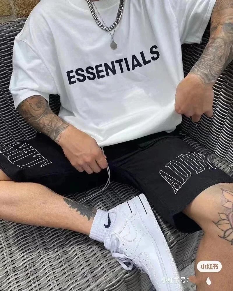 ESSENTIALS Logo Tee in White, Black, Gray, Beige, Khaki, Cream T-Shirt - 26