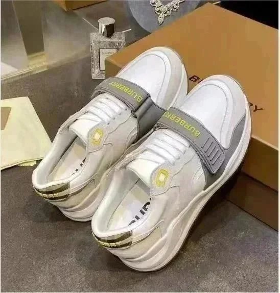 Burberry Logo Strap Chunky Sneakers White Gray - 1