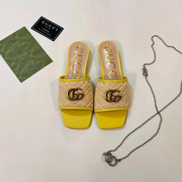 Gucci Marmont Slide Sandals Yellow Beige Slippers - 1