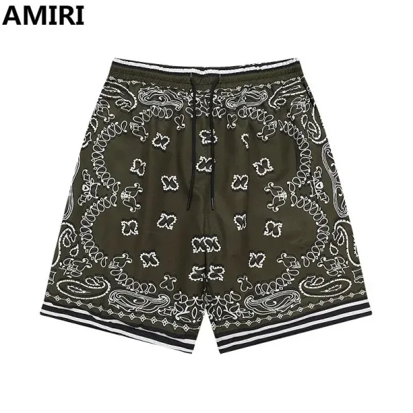 AMIRI Bandana Print Basketball Shorts Army Green Shorts - 1