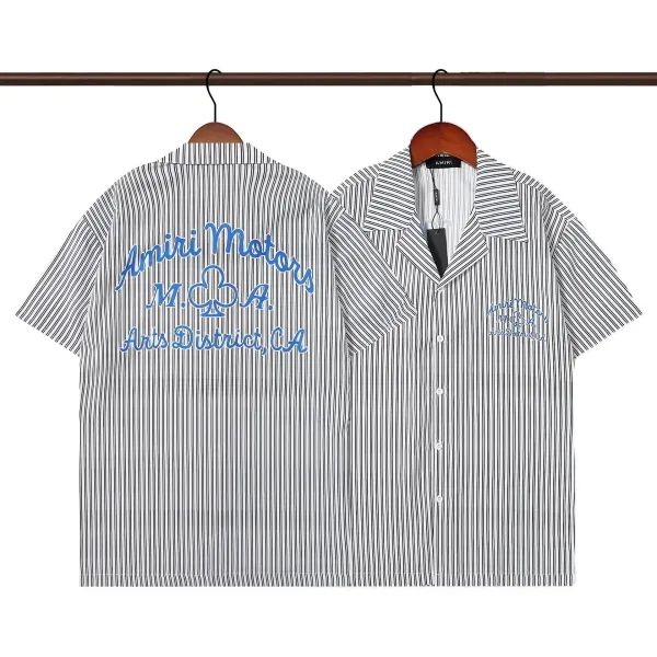 Amiri Motors M.C.A. Stripe Shirt Blue Embroidery White/Black - 1