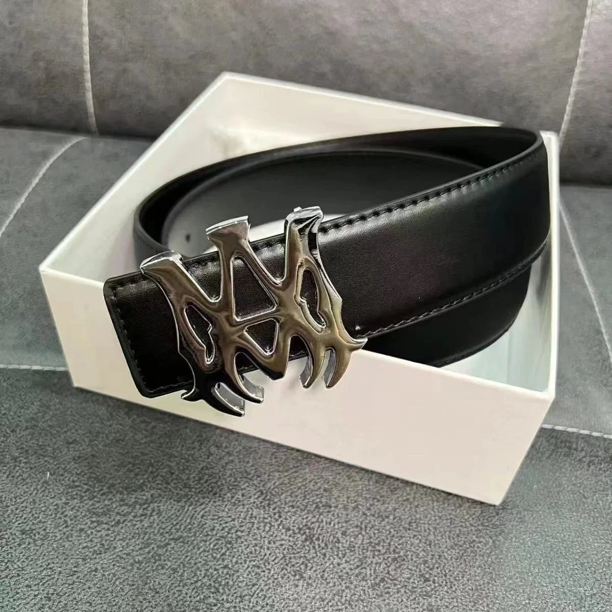 Philipp Plein Signature Flame Buckle Black Leather Belt - 9