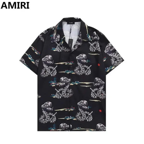 AMIRI Snake Print Short-Sleeve Button-Up Shirt Black - 1