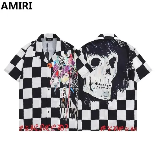 AMIRI Checkerboard Skull Print Short-Sleeve Shirt - 1