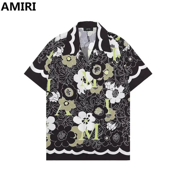 AMIRI Floral Print Short-Sleeve Shirt Black - 1