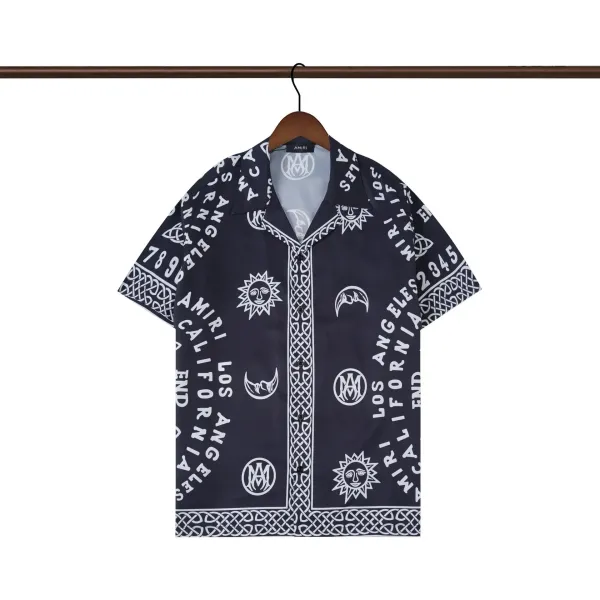 Amiri Los Angeles Print Short-Sleeve Button-Up Shirt Navy - 1