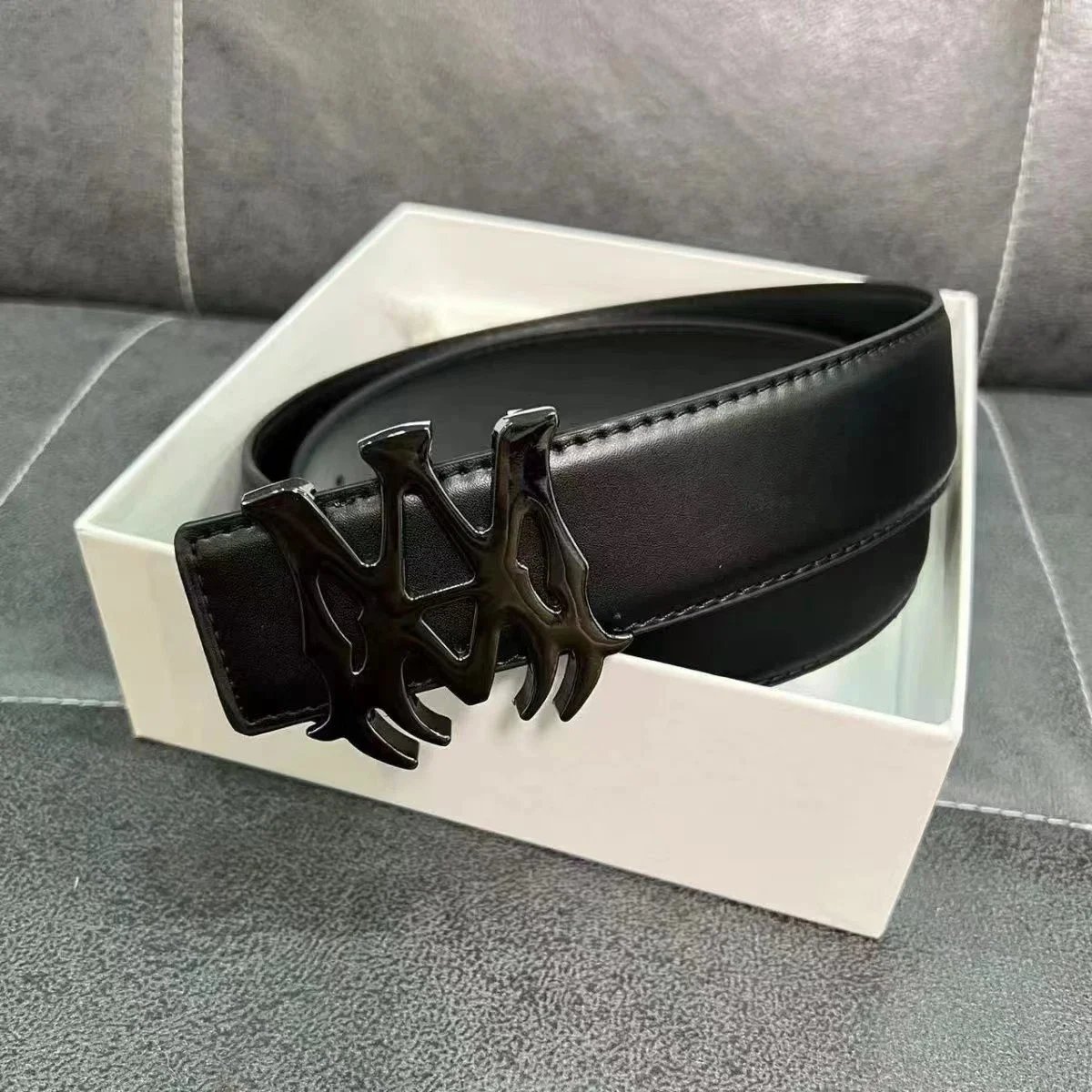 Philipp Plein Signature Flame Buckle Black Leather Belt - 8