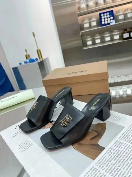 Burberry Monogram-Embellished Black Leather Mule Sandals - 1