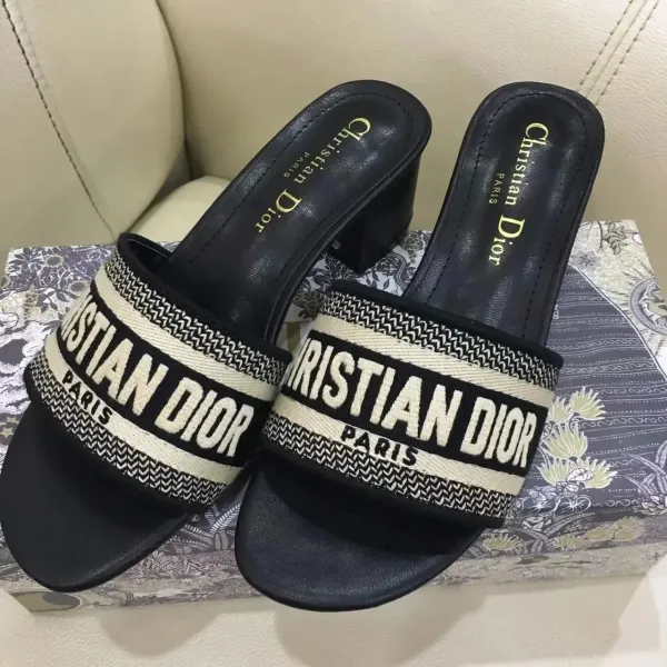 Dior J'Adior Slide Black and Cream Logo Strap Mules - 1