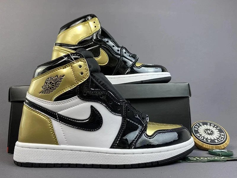 Air Jordan 1 High OG Patent Leather Black Orange Sneakers - 4