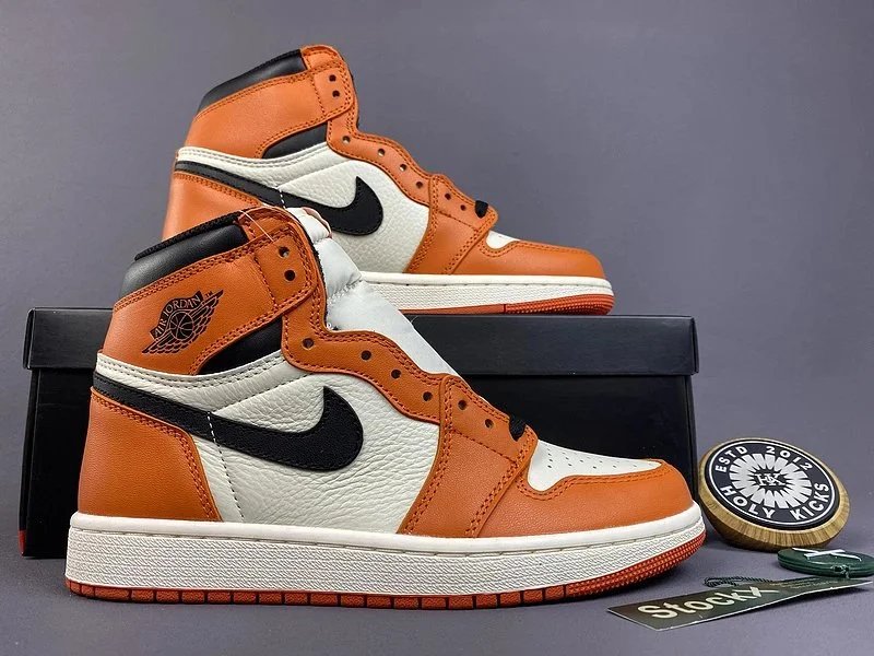 Air Jordan 1 High OG Patent Leather Black Orange Sneakers - 7