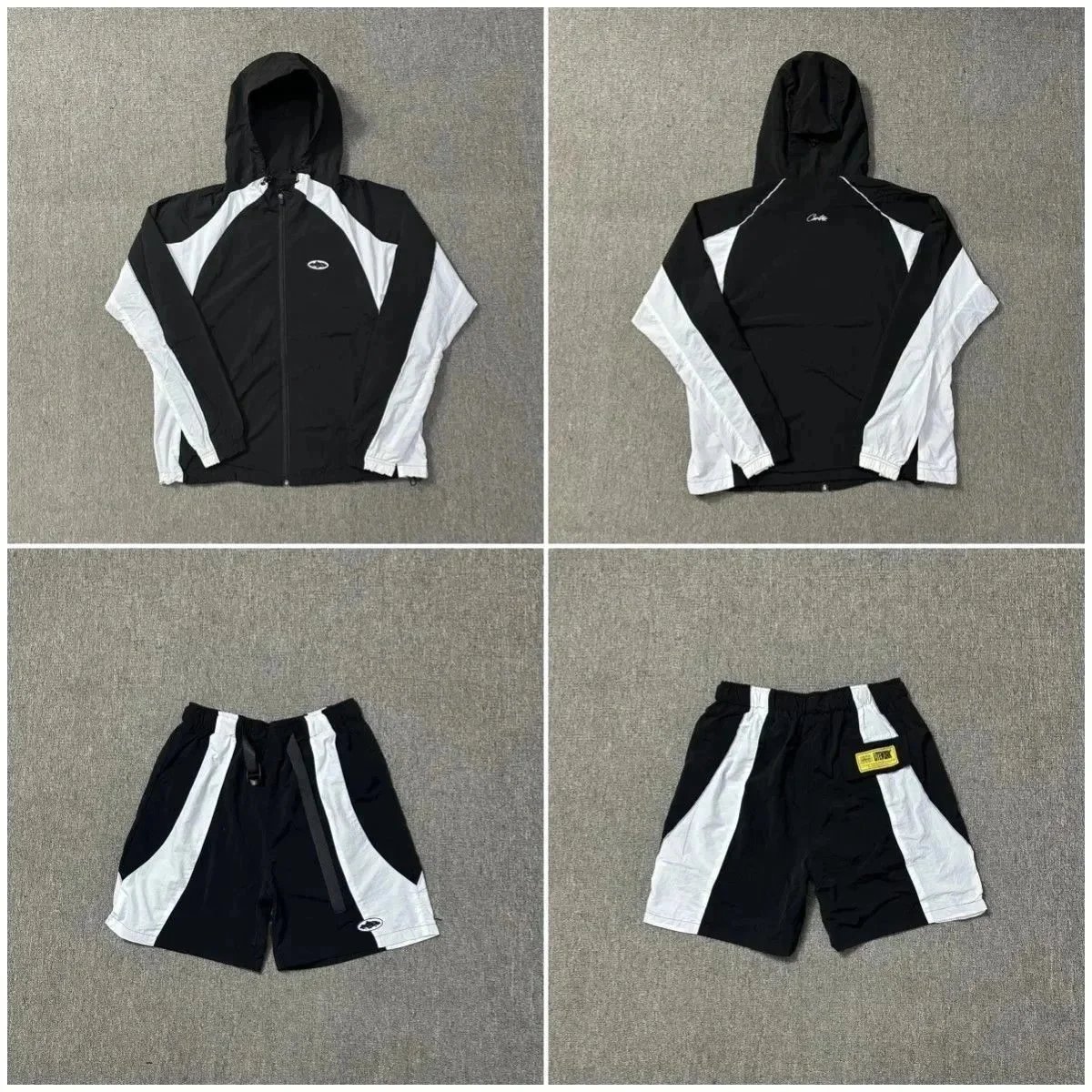 SOFTMACHINE Geometric Panel Windbreaker Black and White - 5