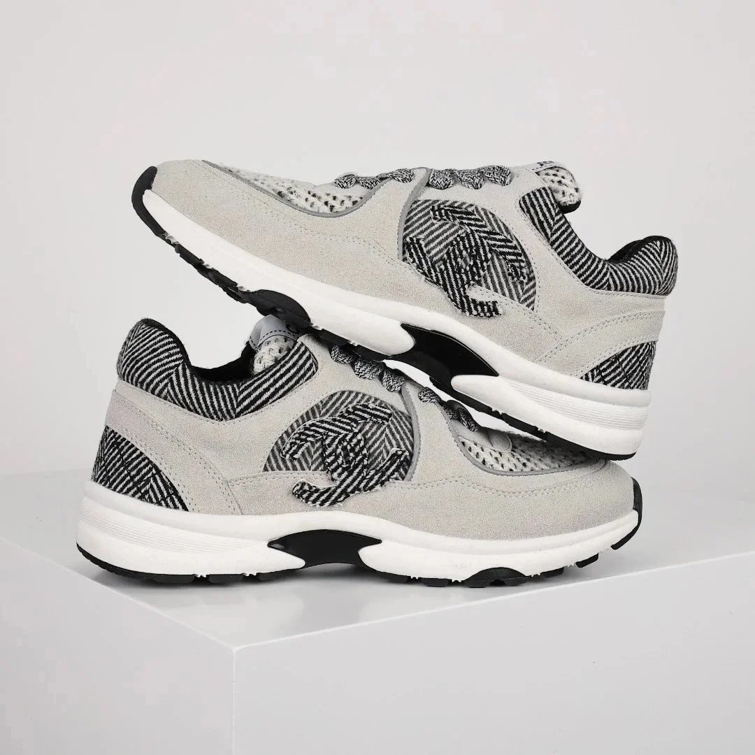 Chanel CC Logo Runner White Gray Black Sneakers - 9