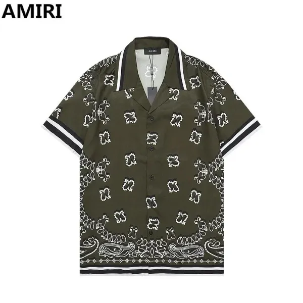 AMIRI Bandana Print Short-Sleeve Shirt Army Green - 1