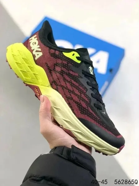 Hoka Speedgoat 5 Burgundy Lime Running Shoes - 1