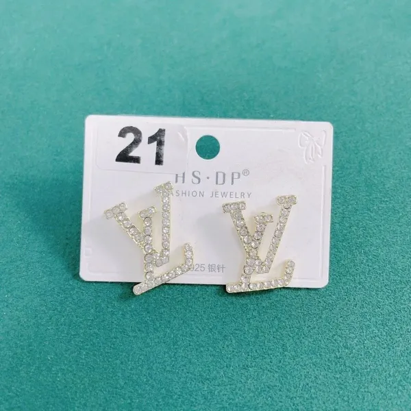 HS·DP LV Logo Stud Earrings Black and Silver Jewelry - 3