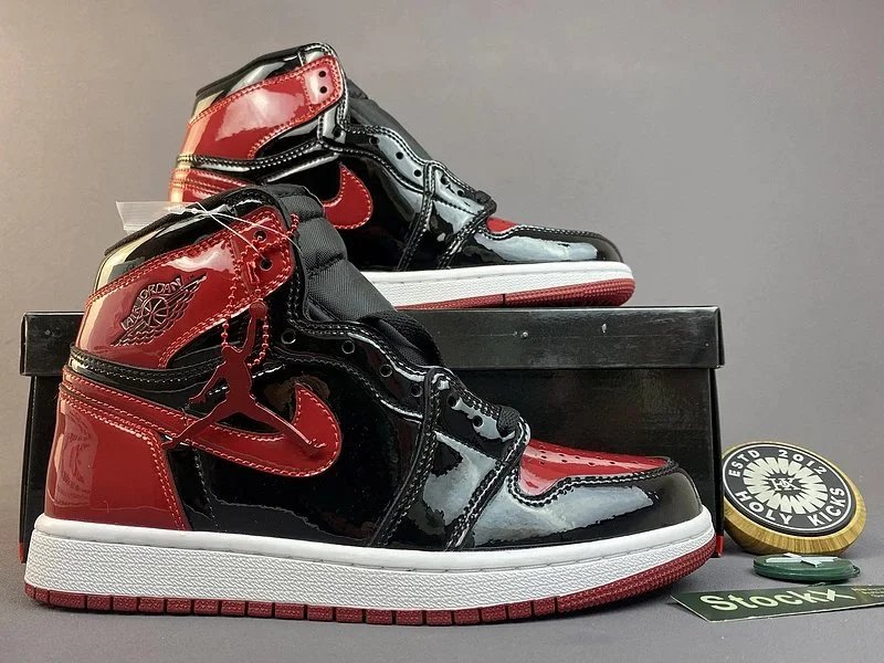 Air Jordan 1 High OG Patent Leather Black Orange Sneakers - 9