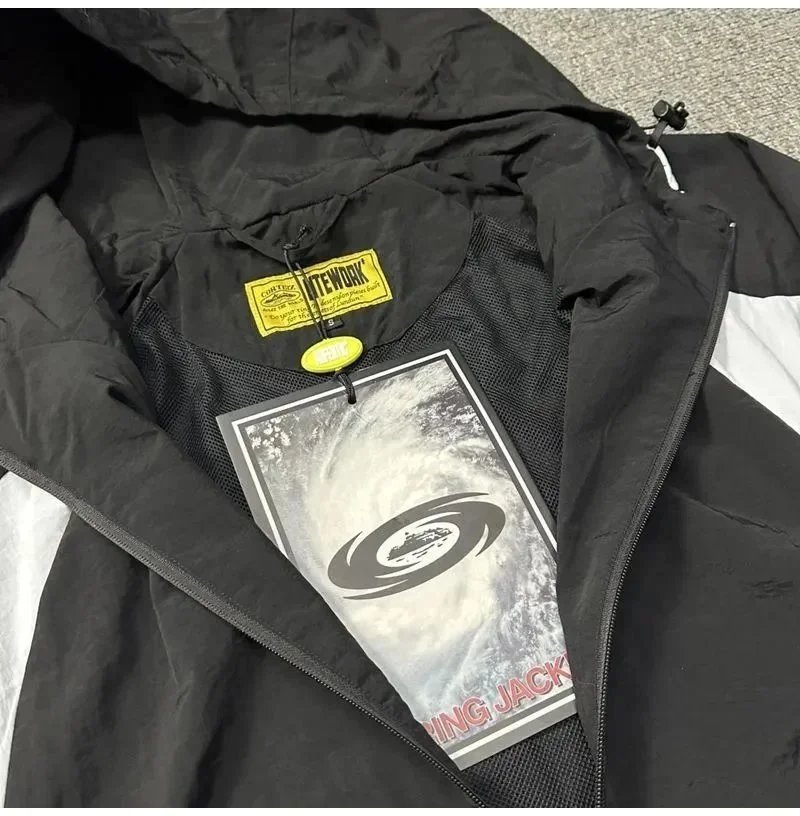 SOFTMACHINE Geometric Panel Windbreaker Black and White - 8