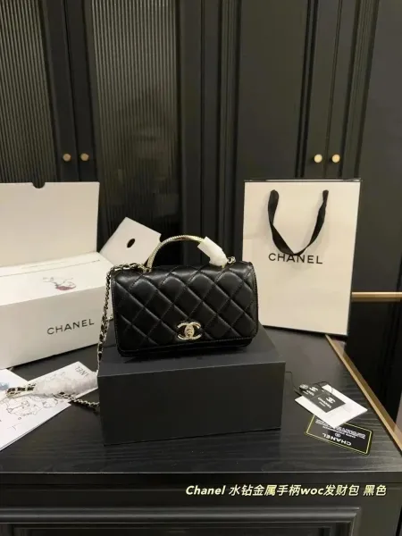 Chanel WOC Mini Bag with Crystal-Embellished Metal Handle Black - 1