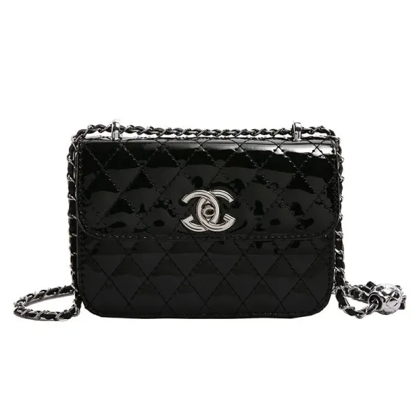 Chanel Mini Flap Bag Black Patent Leather Chain Bag - 1