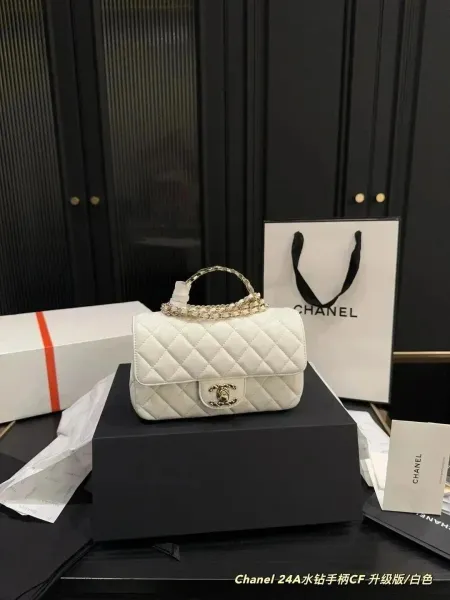 Chanel 24A Crystal Handle CF Mini White Handbag - 1