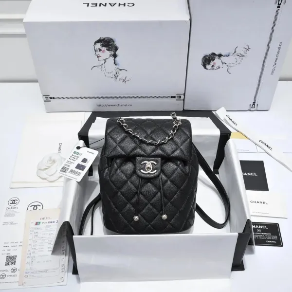 Chanel Mini Drew Backpack Black Quilted Caviar Leather - 1