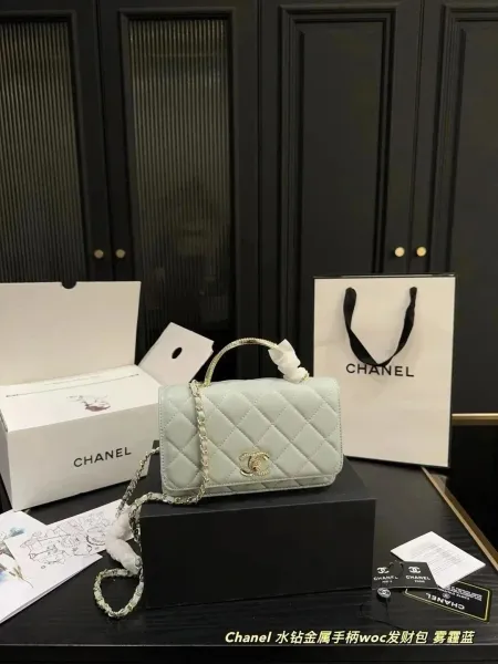 Chanel WOC Mini Bag Misty Blue Quilted Lambskin with Crystal-Embellished Metal Handle - 1