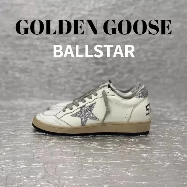 Golden Goose Ballstar White Silver Glitter Star Sneakers - 1
