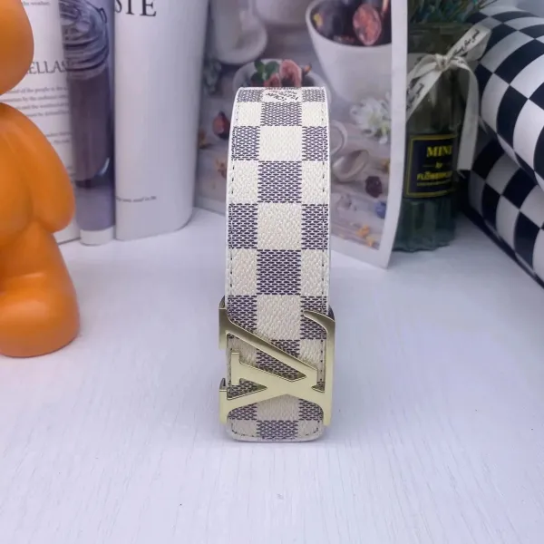 Louis Vuitton Damier Azur Reversible Belt Gold-tone LV Buckle White/Gray Belt - 1