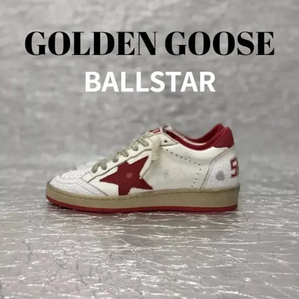 Golden Goose Ballstar White and Red Leather Sneakers - 1