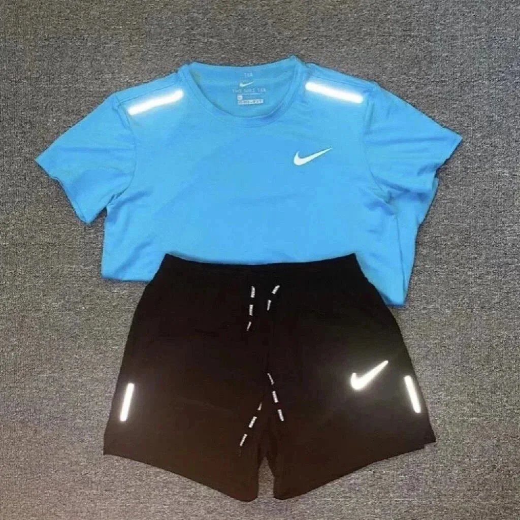 Reflective Hooked Short Sleeve + Shorts (Light Blue Set)