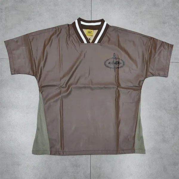 Courteiz Dagger Logo Brown V-Neck Jersey - 1