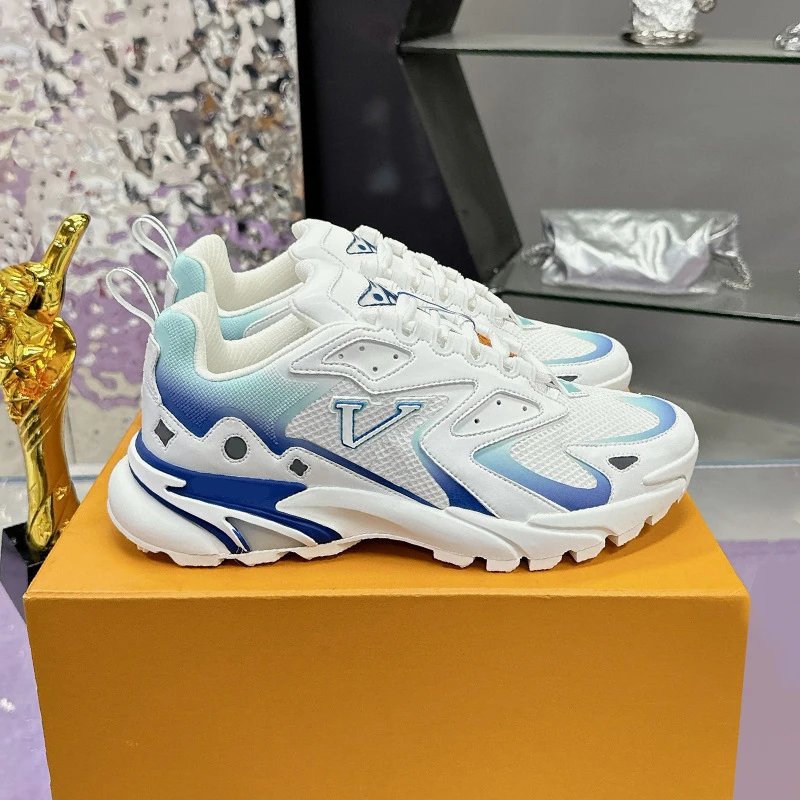 Lv breathable athletic shoes mesh color-block chunky sneakers unisex trendy thick sole casual board shoes